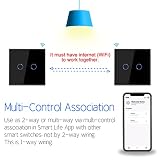 CNBINGO Inteligentny przełącznik światła WiFi współpracuje z Alexa, Google Assistant, wielokierunkowe sterowanie przez aplikację Smart Life, podwójny dotykowy przełącznik światła, czarny szklany panel