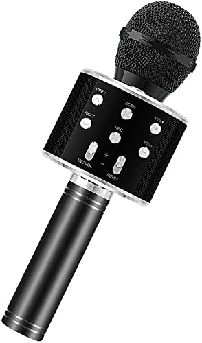 FDY Bluetooth Karaoke Microphone for Kids Adults, Wireless Bluetooth Microphone for Singing with Voice Changing Karaoke Mic Speaker Recorder for 3-13 Years Girls Boys Christmas Birthday Gift-Black