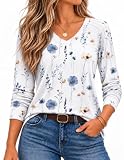 Zeagoo Long Sleeve Tops for Women Blouses Pleated Dressy Casual 2025 Trendy V Neck T Shirts Fashion Tunic Clothing