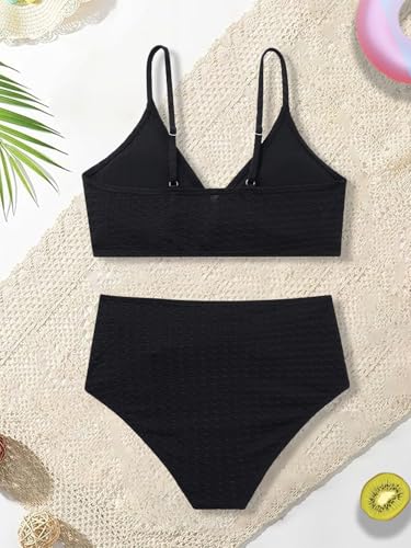 Image of Girls Swimsuit Solid Bathing Suit 2 Piece Twist Cross Adjustable Straps Soft Lining Bikini for Teen Girls with Chest Pad