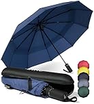 WLine Wind Ombrello Pieghevole Antivento da Pioggia con 10 Aste Rinforzate e Tela Idrorepellente 210T - Ombrello Portatile Resistente Apri e Chiudi Automatico, Diametro 104cm (Blu con Custodia)