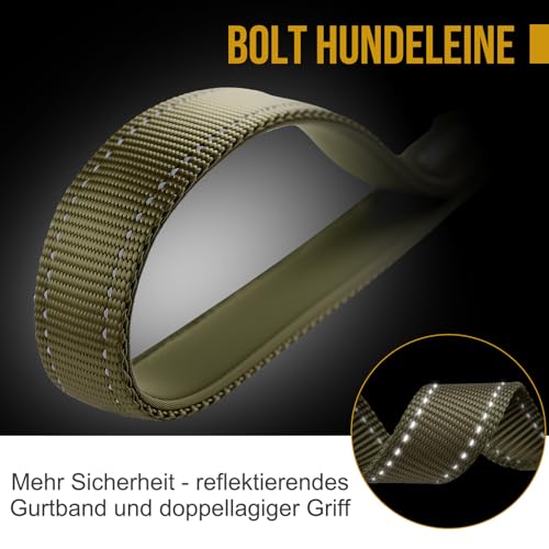 OneTigris Bolt Kurzführer Hund 30cm, Hundeleine Kurz mit Tiger Zahn Metallclip und Weiche Polsterung, Reflektierend Nylon Hundeleine Geeignet für Mittlere Große Hunde Grün