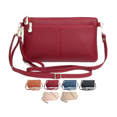 Bolsas transversais para mulheres, carteira feminina bolsa de ombro para mulheres, carteira de pulso, bolsa de moedas, alça de ombro ajustável, Vinho tinto, Small, Bolsa tiracolo bolsa de pulso