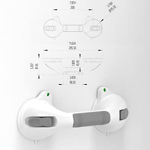 Ameriluck Suction Bath Grab Bar 12Inch With Indicators, Bathroom Shower Handles, Silver/Grey(Pack Of 2) #TOP4