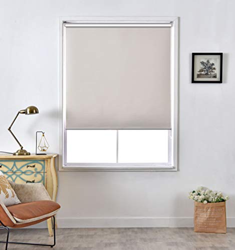 Allbright Thermal Insulated Fabric 100% Blackout Uv Protection Striped Jacquard Roller Shades For Windows,Easy To Install (Beige, 20") #TOP1