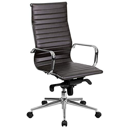 Flash Furniture High Back Brown Ribbed LeatherSoft Executive Swivel Office Chair with Knee-Tilt