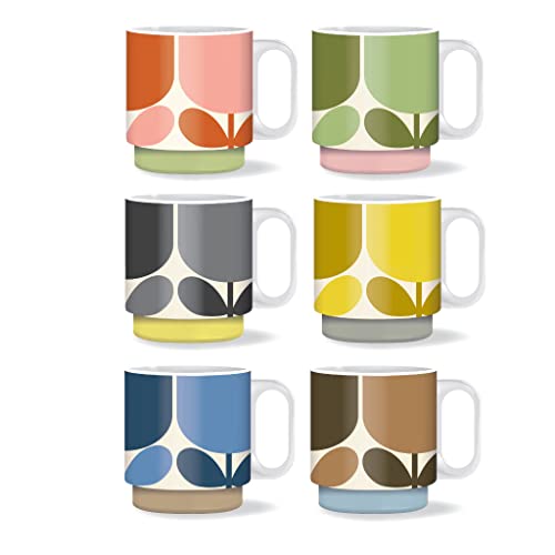 Orla Kiely Set of 6 Stacking Mugs Block Flower Multicoloured