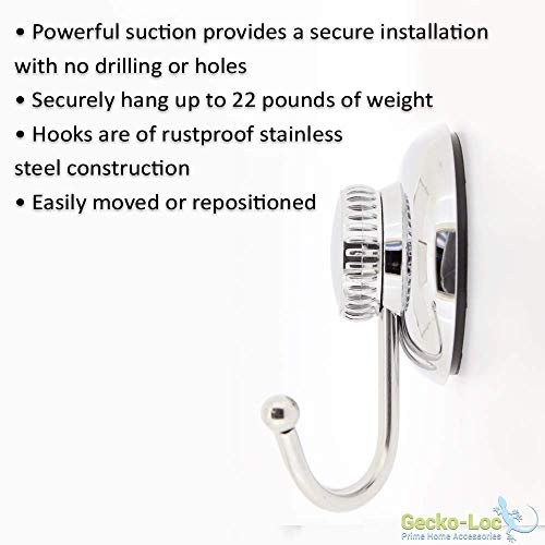 Gecko-Loc Suction Cup Towel Hook for Bathroom Shower or Kitchen Wall - Loofa, Bath Brush Accessories Hooks Holder Bath Tub Removeable Hangers - Silver - Thumbnail 5