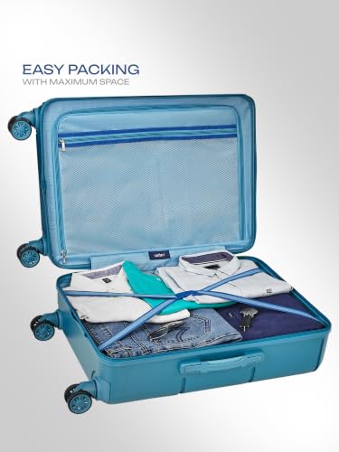 Image of Safari Cosmic Large 8 Wheels 77cm Check-in Trolley Bag Hard Case Polycarbonate 360 Degree Wheeling System Luggage, Anti-Theft Zipper, Trolley Bags for Travel, Suitcase for Travel, Harbor Blue