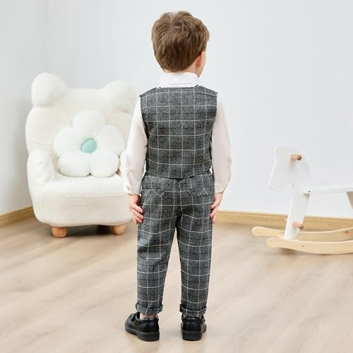Image of YUEMION Toddler Baby Boy Clothes Suits Gentleman Dress Shirt+Bowtie+Vest+Suspender Pants Boy Formal Wedding Outfits Set 1-5T