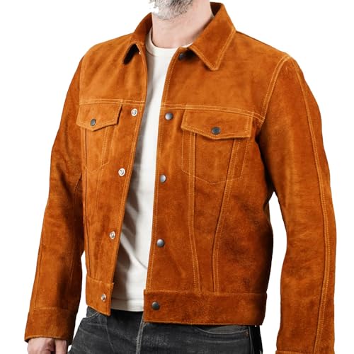 Mens Trucker Suede Leather Jacket - Western Style Cowboy Leather Jacket Camel/Brown3