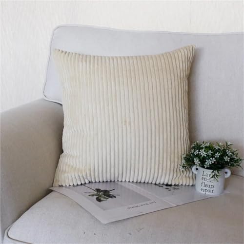 Coussin Velours Cotelé blanc 55x55 cm housse de coussin rayée pour canapé chic - 3