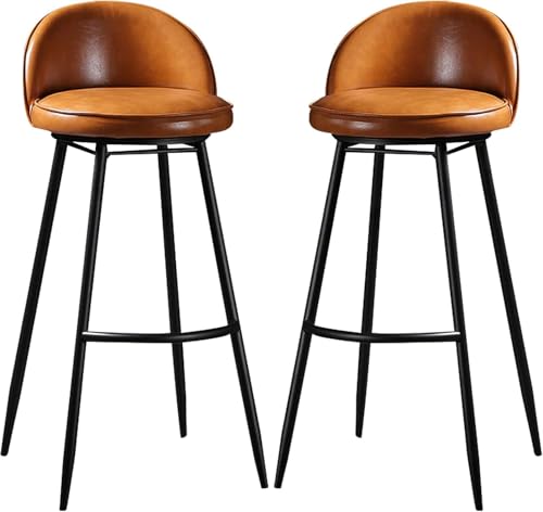 Elegantes taburetes de bar giratorios de 360°, asiento de piel sintética, patas de metal, capacidad de 300 libras, perfecto para encimera de cocina, islas de desayuno, juego de 2 (marrón, 75 cm)