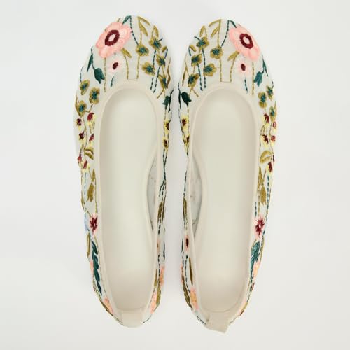 Women's Mesh Flat Mary Janes Embroidered Floral Flats Casual Comfortable Round Toe Back Pull tab Ballerina Shoes3