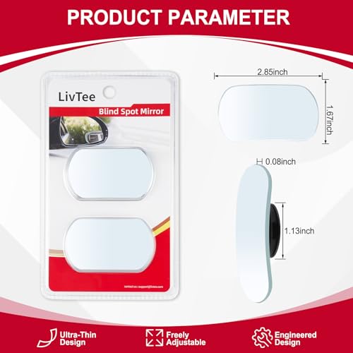 Image of LivTee Blind Spot Mirrors, Flat Oval HD Glass Frameless Convex Rear View Mirrors, Wide Angle Adjustable Stick for Side Mirror, Automotive Exterior Accessories for Car, SUV & Trucks, Pack of 2