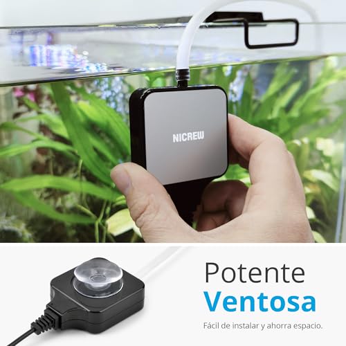 Miniatura 4 de Nicrew Nano Silent Mini Bomba Aire Acuario 1,5 W Ultra-Silencioso 33 Db, Oxigenador Acuario Con Flujo De 3,3 Ml Min, Bomba De Aire Con Aireador Para Acuario Hasta 40 L