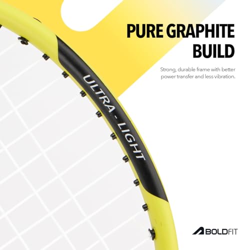 Image of Boldfit AeroBold Badminton Rackets for Beginners, Adults Graphite Shaft Shuttle Bat with Full Cover Bag Badminton Racket for Practice & Match Lightweight Badminton Racquet, Yellow - Pack of 1