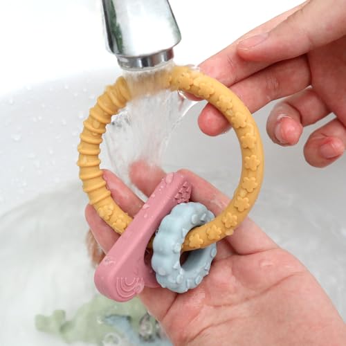 Image of Gogzy - Silicone Teether Ring, BPA Free, Bracelet Toys for Baby (MC3-Pink Beige)