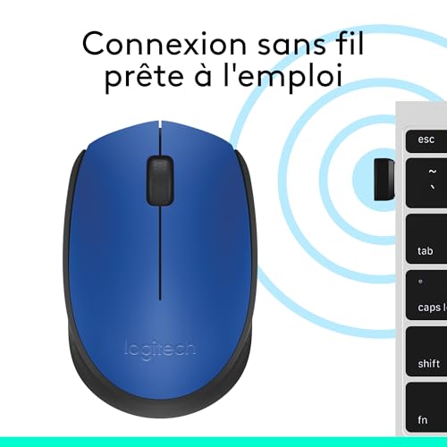 Logitech M171 Souris Sans Fil pour PC, Mac, Ordinateur portable, 2,4 GHz avec Mini-récepteur USB, Suivi Optique, Autonomie de Piles de 12 mois, Ambidextre - Bleue