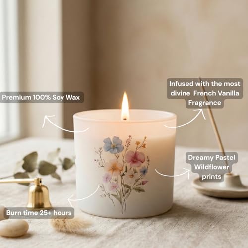 Image of Wildflower Vanilla Candle Set of 2 | Warm Vanilla Home Fragrance Aroma for Candlelight Dinners | Soy Wax, IFRA Certified | Reusable Scented Candles for Gift & Decoration