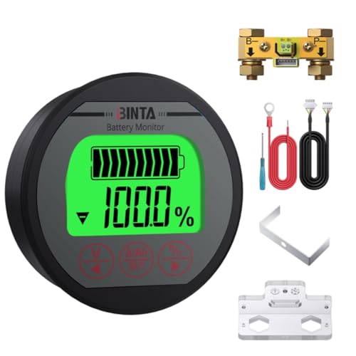 BINTA Shunt Battery Monitor 8-120V 0-150A Voltmeter Ammeter, Voltage Current Meter, Backlight Waterproof Battery Monitor for Auto Car RV Motorhome Motor Golf Cart Trucks Boat Solar Panel