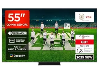 TCL 55Q7C QLED Mini LED Fernseher, 55 Zoll, 4K HDR Premium, Dolby Vision IQ & Atmos, Smart TV mit Google TV, Bang & Olufsen 6.2.2 Sound, 144Hz VRR, AMD FreeSync Premium Pro, HDMI 2.1, AirPlay 2, Alexa