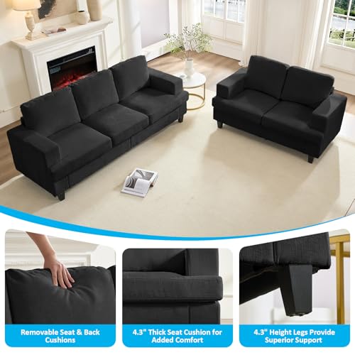 Image of Mjkone 82 inch Width 2 Piece Living Room Furniture Sofa Sets, Modular 3 Seater Sofa Couch and Loveseat Sets, Chenille Fabric Sectional Sofas Couches Sets for Living Room Bedroom Home Apartment, Dark Grey