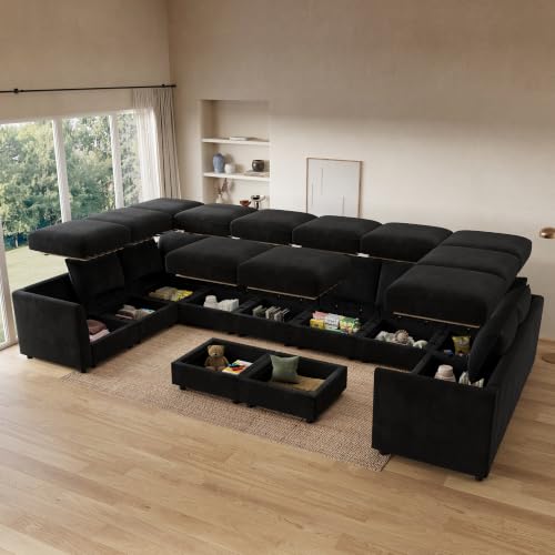 Image of HONBAY Oversized Modular Sectional Sofa Set with Storage,Black