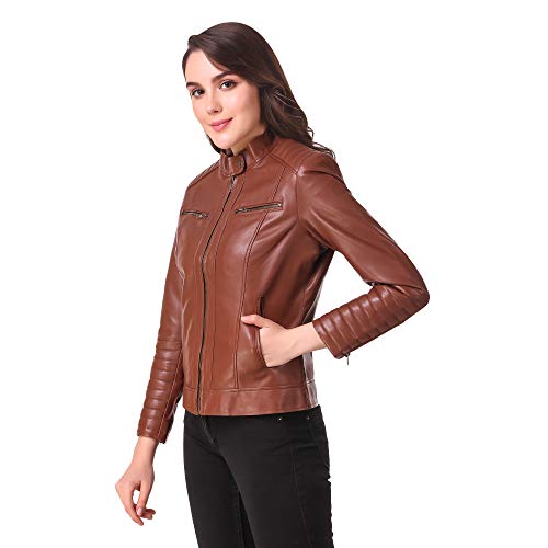 Image of Leather Retail Woman Brown Color Faux Leather Jacket