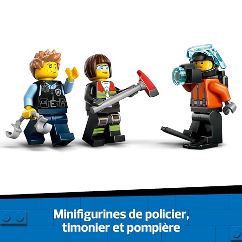 LEGO City 3-en-1 Hélicoptère, Camion de Pompiers et sous Marin modulable - Jeu de Construction dès 7 Ans avec 3 minifigurines Dont Une pompière et Un Policier - Idée de Cadeau d'anniversaire 60462