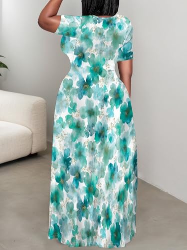Image of PinkPatty Plus Size Dress for Women Casual Crew Neck Short Sleeve Maxi Dress Oversized Summer Beach Dresses with Pockets