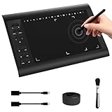 TeinenRon Tablet de desenho gráfico, tablet grande de 25 x 15 cm com caneta de nível 8192 para PC e computador, 12 teclas de atalho, bloco de design digital compatível com PC/Mac/Android para pintura