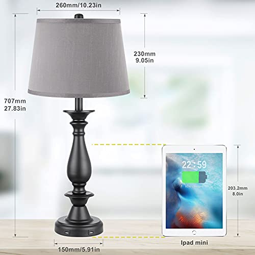 Seealle Usb Table Lamp Set Of 2 Grey Modern Bedside Lamp, Usb Bedside Table Lamps For Living Room With Usb Charging Ports, 27.8” Desk Lamp Nightstand Lamp Table Lamps For Bedroom End Table #TOP3