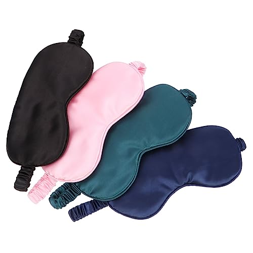 NULYLU 4個シルク製 睡眠眼罩 可能なスト 付き お昼寝や旅行にな柔らかい