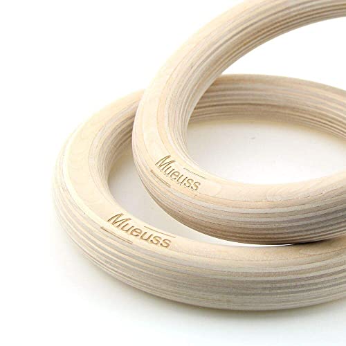 image for MUEUSS Wood Gymnastic Rings Gym Ring with Adjustable Straps, Fitness R