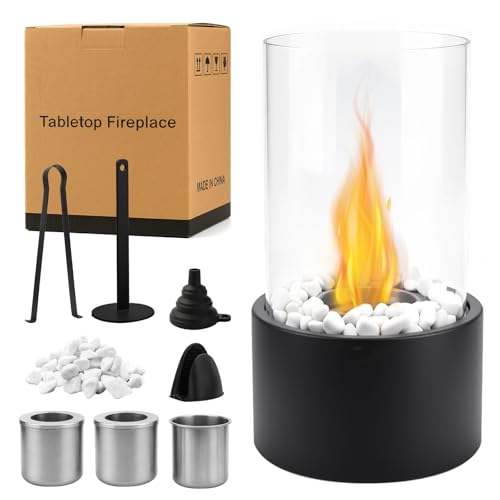 Chimenea de mesa de interior con 2 cámaras de combustión, chimenea de bioetanol, tiempo de combustión de hasta 4 horas, se puede utilizar para cenas, fiestas, decoración de balcones, crear un ambiente
