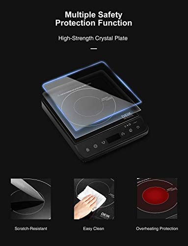 Portable Induction Cooktop, Deik 1800W Full Color Touchscreen Interface Induction Cooker with 10 Temperature & 15 Power Level Settings, Induction Burner with Timer, and Child Safety Lock, Black - Thumbnail 2