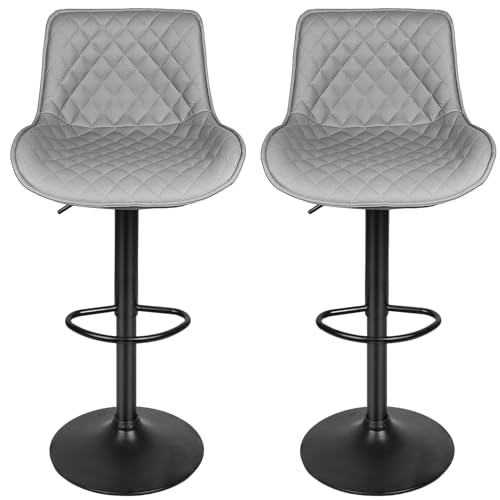 Homewell - Taburete de bar (2 unidades, taburetes de bar de piel sintética, con diseño de diamantes, taburete regulable en altura, silla de bar con reposapiés, suave y cómodo