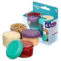 Sistema Dressing Pots TO GO | Food Container Sauce Pots with Lids | 35 ml | BPA-Free | Blue, Green, Pink & Purple Lids | 4 Count
