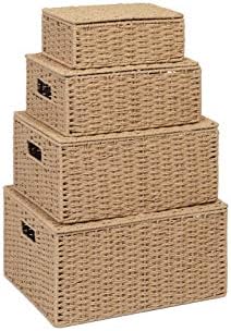Storage Basket Hamper (Set of 4) - Storage Bin with Lid & Insert Handle for Easy Carrying - Convenient Storage Organizer Box for Clothes, Toys - Including Small, Medium, Large, Extra Large - by Arpan (Natural)