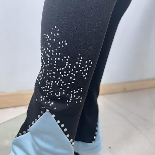 JoyCan Conjunto de traje de treino para patinação artística azul claro para meninas, diamante, pelúc