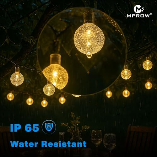 Image of MPROW Yellow Color Crystal Ball String Lights Outdoor, 20 LED Waterproof Fairy Lights, Lighting Modes Globe Patio Lights for Gazebo, Bistro, Backyard, Wedding, and Holiday Decoration