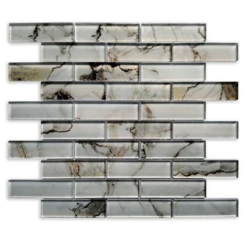 Artemuro Upgraded 5-Sheets Brown Carrara Stone Look 100% Glass Tile,
