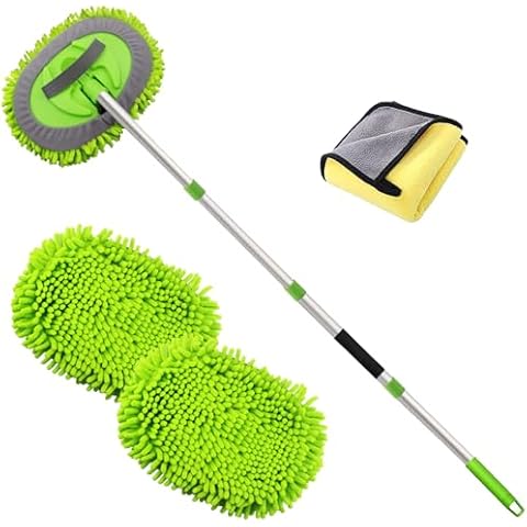 LumiMokki 62" Car Wash Mop Kit, Car Wash Brush with Long Handle Stainless Steel Pole, Car Wash Kit Car Detailing Kit Car Wash Mop Mitt Car Cleaning Supplies Kit for RV Cars SUV Trucks and Bus (Green) Cover