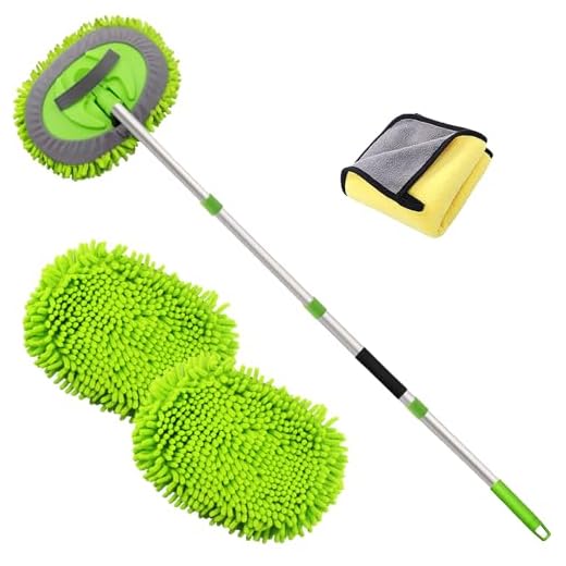 LumiMokki 62 " Car Wash Mop - Car Cleaning Mop with Long Handle Stainless Steel Pole for RVs, SUVs, Trucks and Buses (Green)