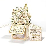 Cartão de aniversário Pop Up 3D Butterflies & Forever Flower Bouquet Cartão de Natal para mulheres, esposa, mãe, filha, irmã, presente de Natal, cartão festivo, branco