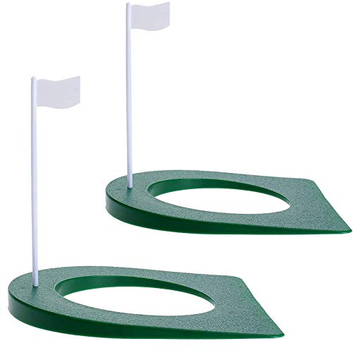 Golf Putting Cup 2 Pcs and Flag Putt Training Hole Regulation Practice Cups for Men Women Kids Indoor Outdoor Home Office Backyard Golfing (2 Pcs Green Cup with White Flag)