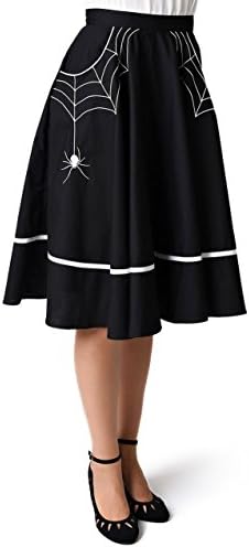 Hell Bunny 1950s Style Black Miss Muffet Embroidered Swing Skirt