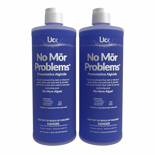 United Chemical No Mor Problems Preventative Pool Algaecide & Water Clarifier - Non-Staining pH Independent Algae Prevention 1 Quart (2-Pack)