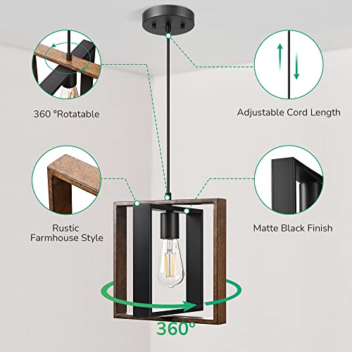 Edishine HHPL08C Farmhouse Pendant Light Fixture, Rustic Hanging Light Fixture With Wood Grain And Black Finish thumb #4